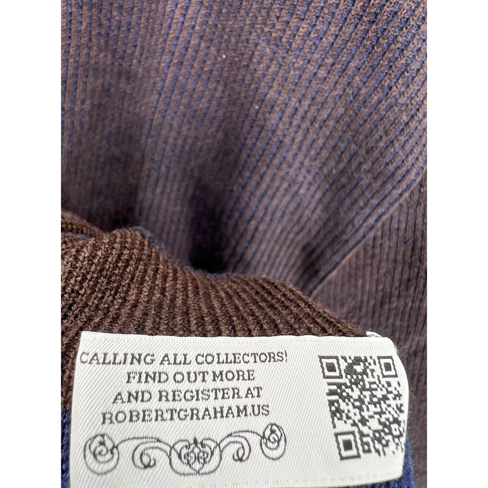 ROBERT GRAHAM Whalen Wool Quarter Zip Sweater Mens Size Large Brown Navy Stretch - Picture 13 of 15